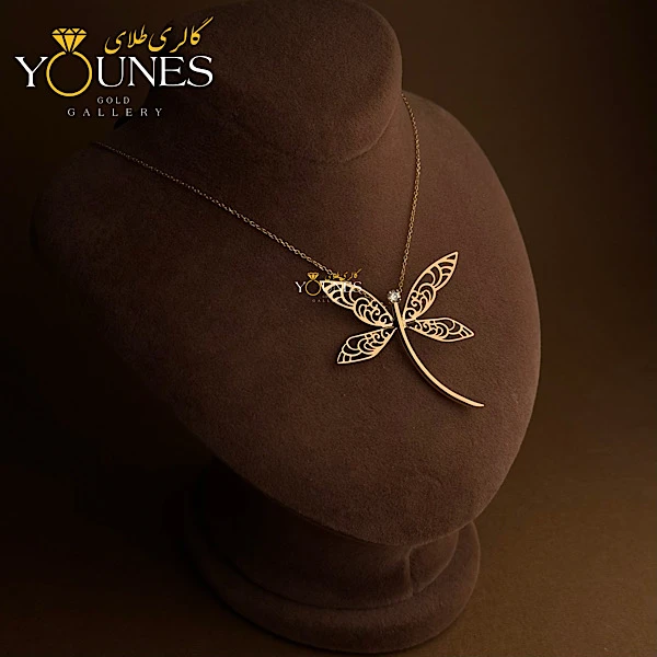 گردنبند سنجاقک نگینی هنری طلا